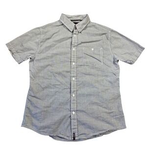Tony Hawk Mens Short Sleeve Button Up Shirt Gray Casual Size M Skater Grunge Y2k